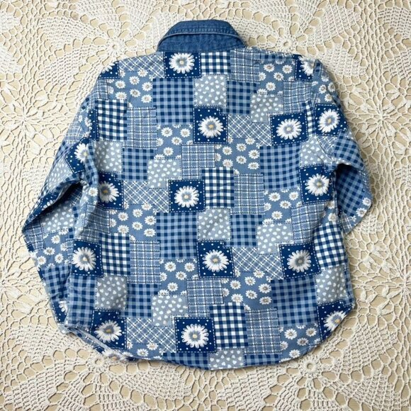 Vintage 1990s Gitano Girls 6 Years Blue Daisy Patchwork Button Down Shirt - Picture 3 of 3